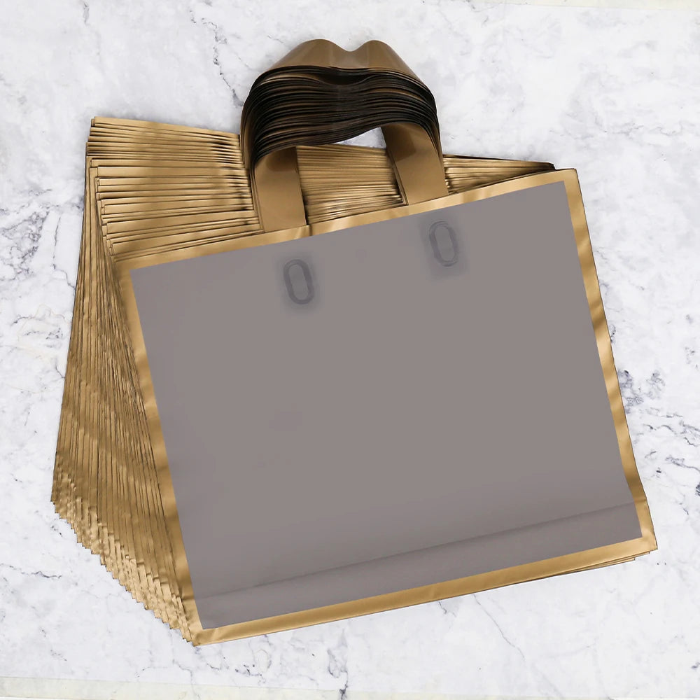 100pcs Custom Logo golden border Matte Shopping Bags thickening tote bag wedding Gift Bag Print Logo On Double-sided Free Design