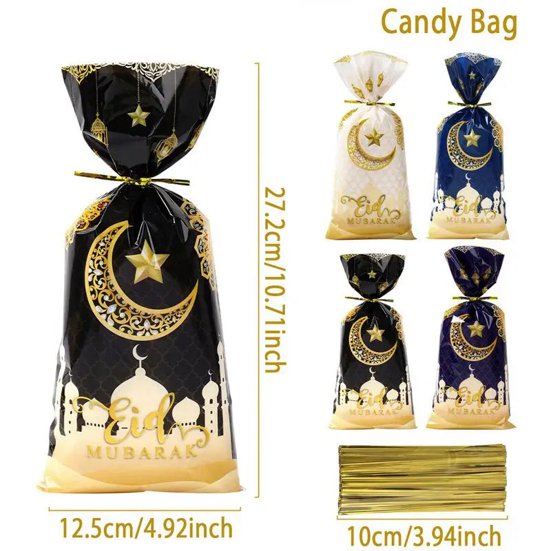 25/50pcs Beg Hadiah Eid Mubarak Beg Gula-gula Kuki Plastik Hiasan Ramadan Kareem 2024 Perlengkapan Pesta Muslim Islam Hadiah Hari Raya Aidilfitri