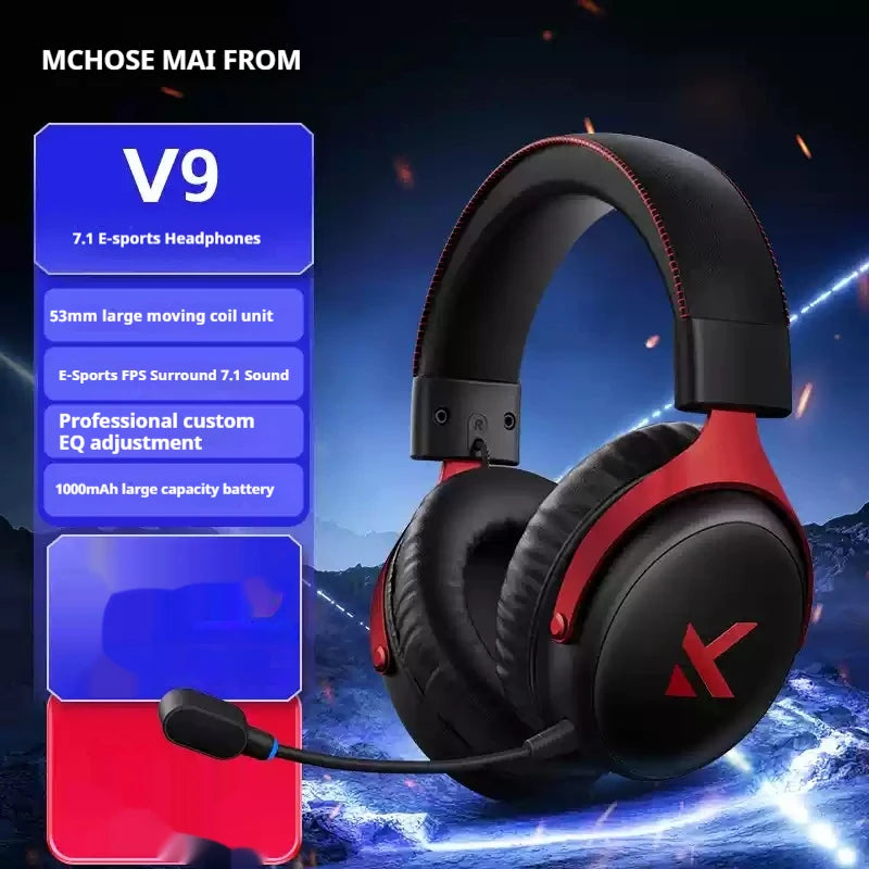 Fon Kepala Permainan MCHOSE V9 Pro Tri-mod Esukan Fon Telinga Fon Telinga Muzik Resolusi Tinggi Pengurangan Bunyi Aktif Tahan Lama Set Alat dengar Tersuai