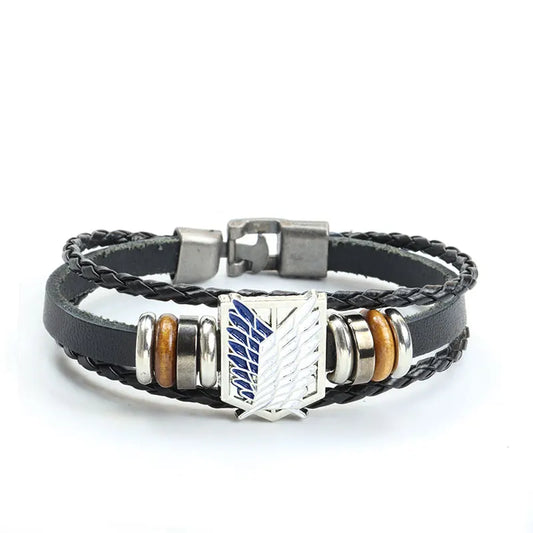 Attack on Titan Leather Bracelet Shingeki No Kyojin Survey Corps Wings of Liberty Multilayer Braided Rope Bracelet Anime Jewelry