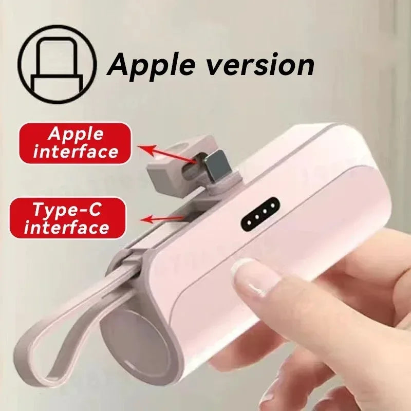 Bank Kuasa Mini 5000mAh 2 DALAM 1 Pengecas Telefon Bimbit Pantas Bateri Luaran Palam Power Bank Untuk iPhone dan Jenis-c