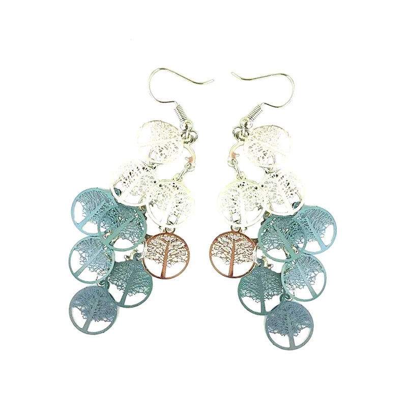 Vintage Hollow Leaves Drop Earrings for Women Bohemian Colorful Long Dangle Earrings 2024 Fashion Jewelry boucle oreille femme