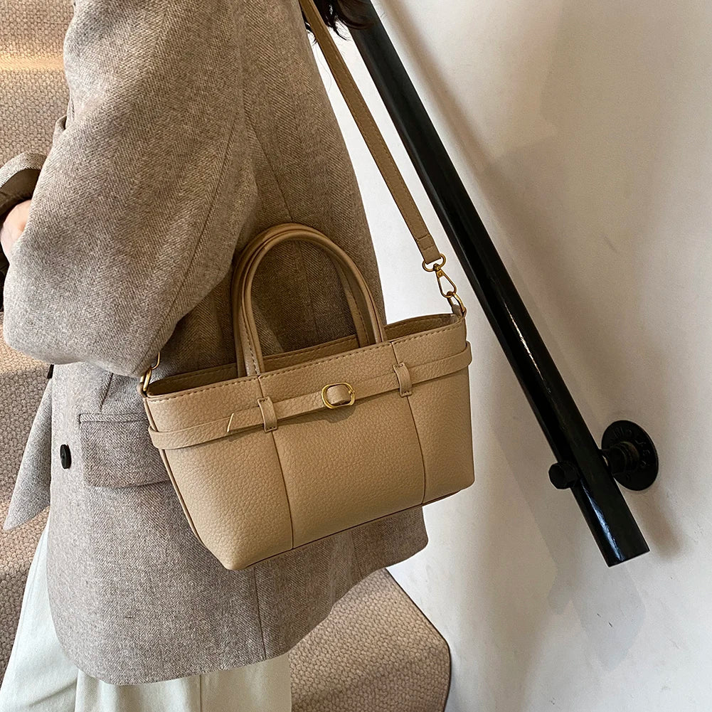 PU Leather Fashion Shoulder Bags Luxury Designer Handbag Vintage Solid Tote Purse High-end Top Handle Bag Women's Zipper Satchel