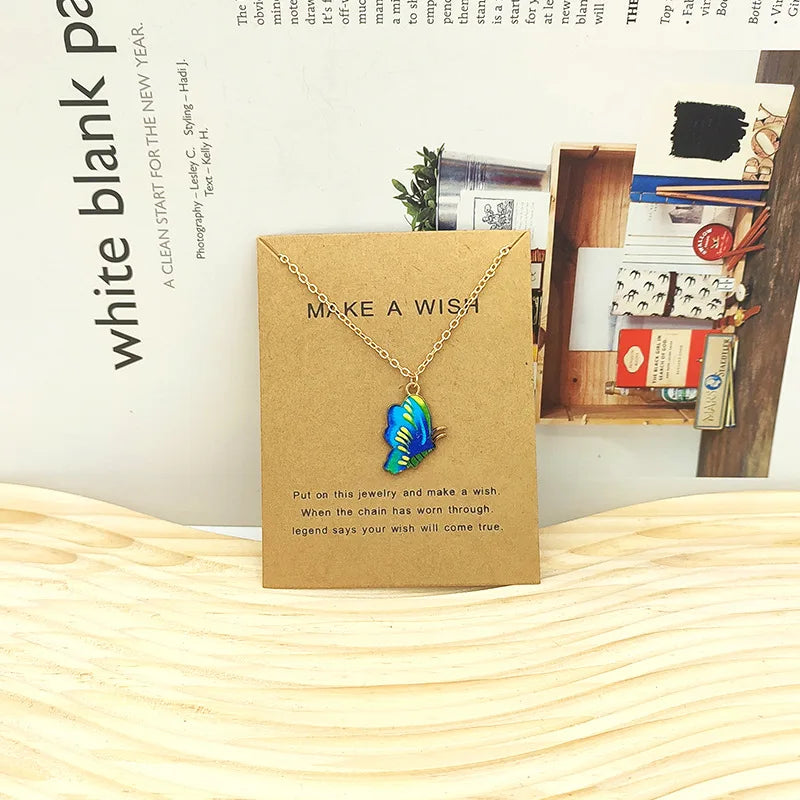 Wu's 2022 New Creative Simple Fashion NecklaceTemperament Cute LadiesNecklace Jewelry Retro Multicolor Butterfly Necklace