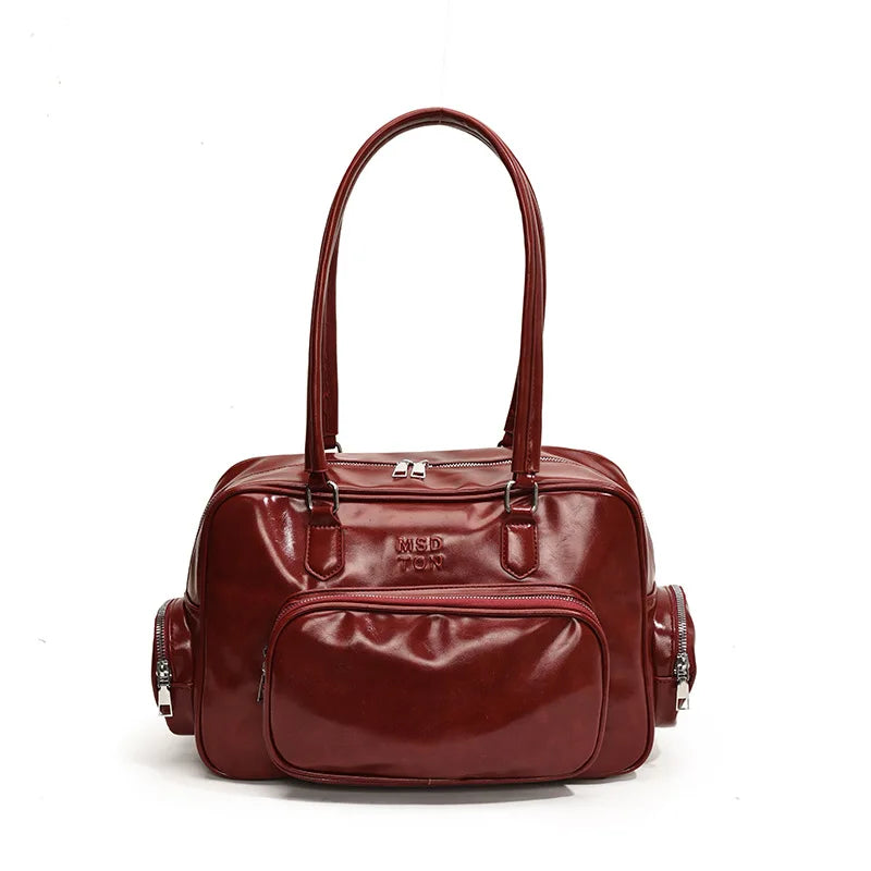 Retro Roomy Bowling Bag Women's Shoulder Handbag Tote Bag Underarm Bag Hobo Bag Multi Pocket Luxury Designer Leather Satchel
