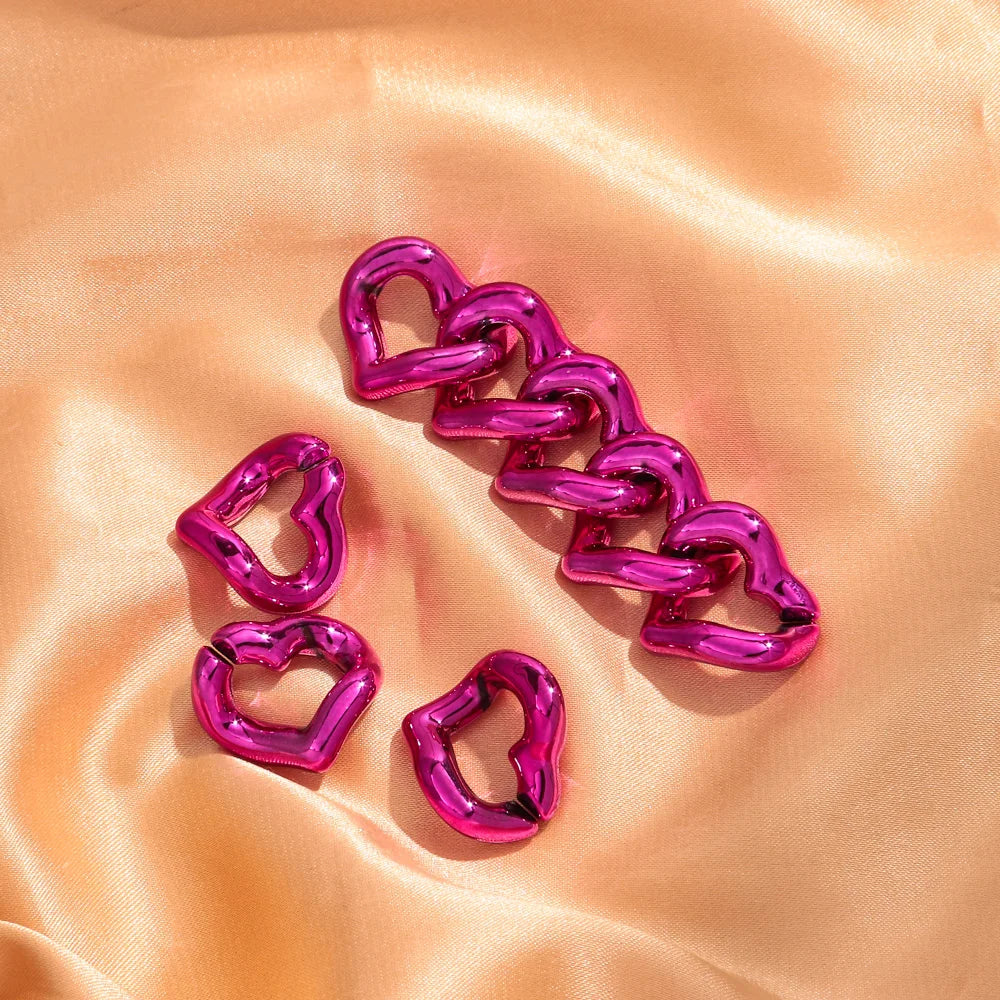 30pcs Metallic Color Acrylic 21x19MM Love Heart Link Chain Beads for Bracelet Necklace Earrings Making DIY Jewelry Accessories