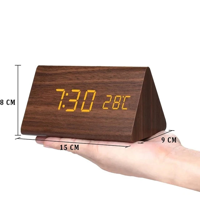 Jam Penggera untuk Bilik Tidur Meja Sisi Katil Hiasan Meja Kayu Bangun Jam Meja Dengan Suhu Dipimpin Jam Digital Cahaya Subuh