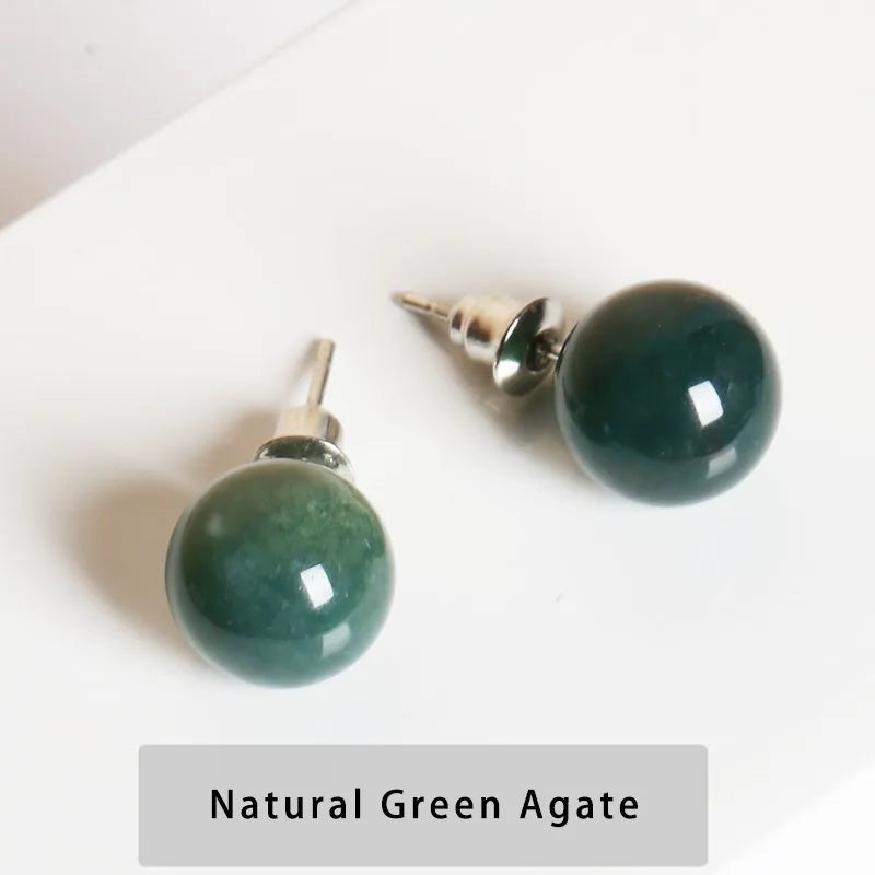 Change Better Natural Stone Amethyst Tiger Eye Agate Round Beads Earring Women Fashion Simple Stainless Steel Crystal Ear Studs