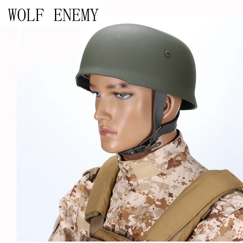 WWII Fallschirmjager M38 Helmet Keluli Dengan Pelapik Kulit Topi Payung Pasukan Kelabu Topi Keledar Perang Dunia 2 M38