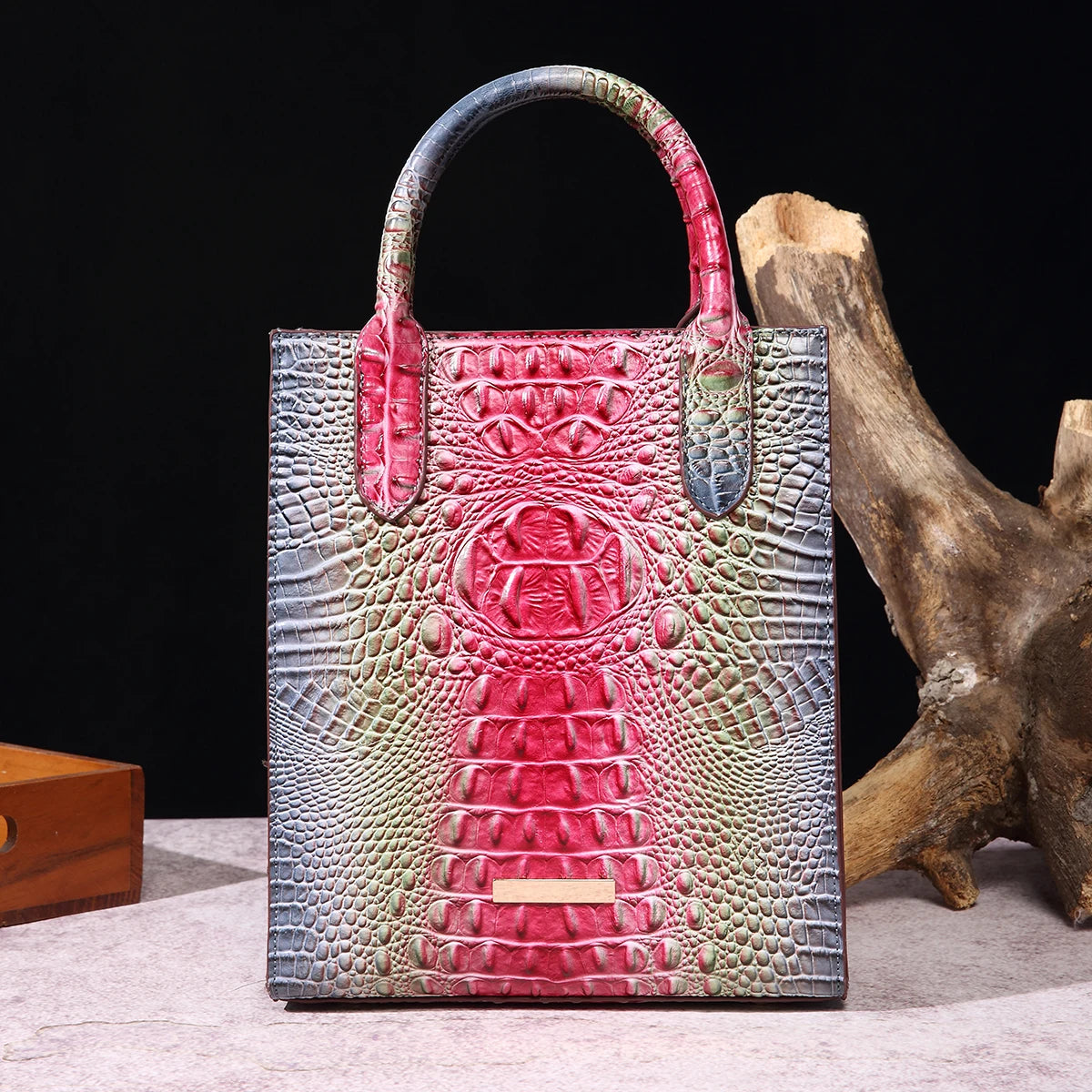 Beg Tote Corak Buaya Vintage Beg Satchel PU Mewah Beg Tangan Klasik Wanita Untuk Ulang-Alik