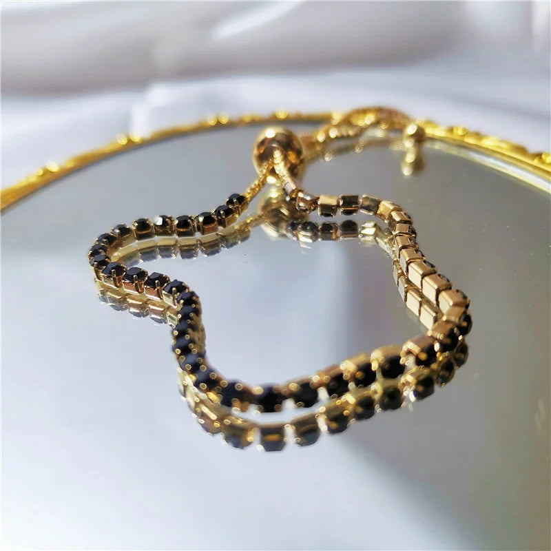 Wu's 2022 Fashion Shiny Crystal Push-pull Bracelet Light Luxury Micro-inlaid Zircon Bracelet Women's Simple Adjustable Jewelry