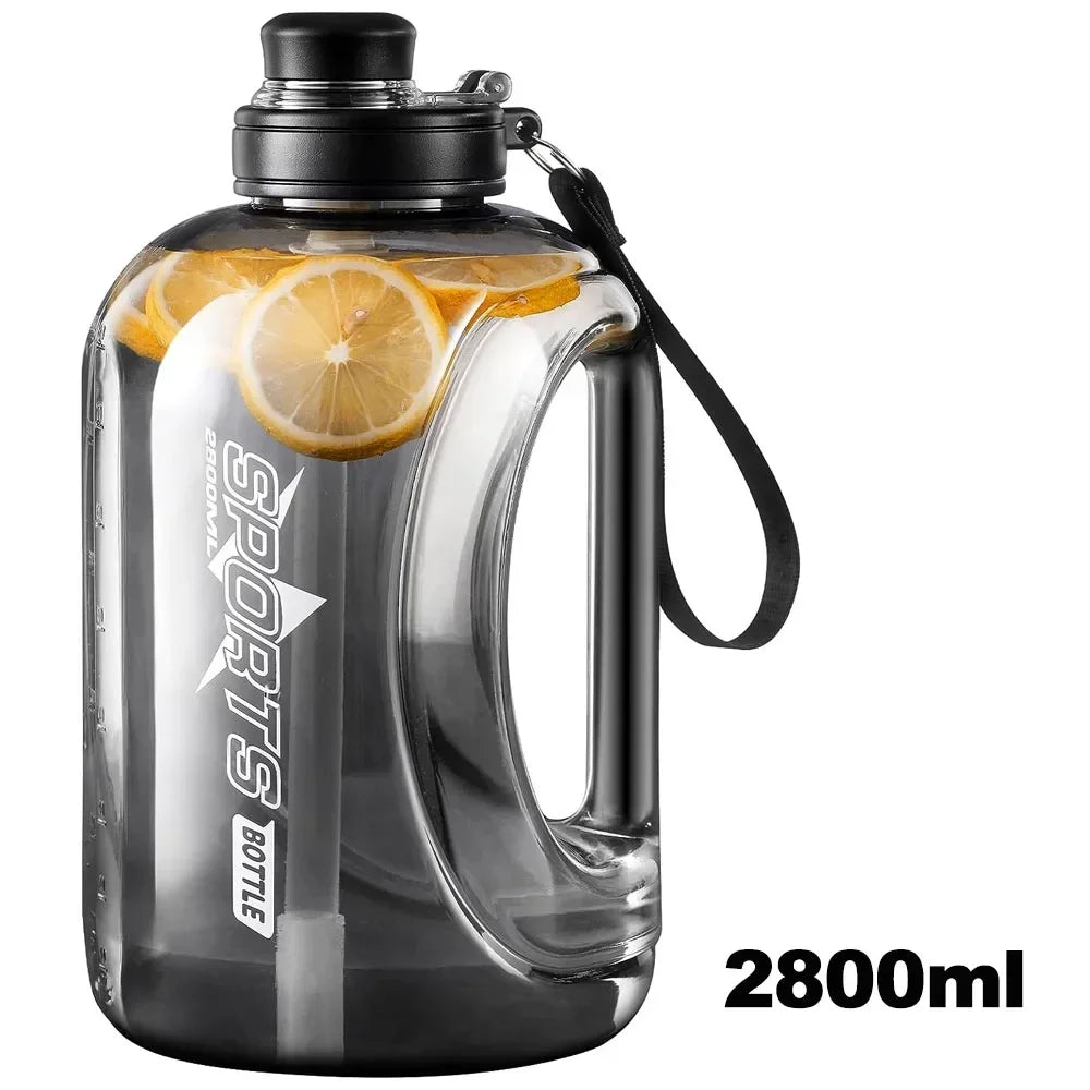 1pc Half Gallon Water Bottle 1.8L 2.8 L Large Water Bottle with Straw and Portable Handle Strap Gym Water Bottle for Sports