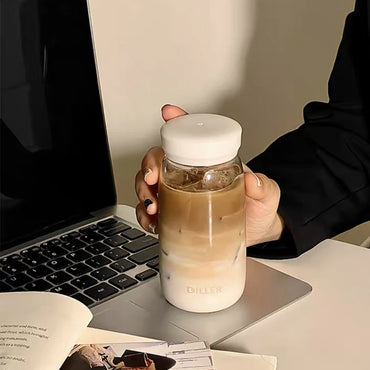 Cute Korean Water Bottle Travel Tritan Cold Coffee Tea Milk Juice Cup Gym School Simple Drinking Bottle With Filter Scale 300ml