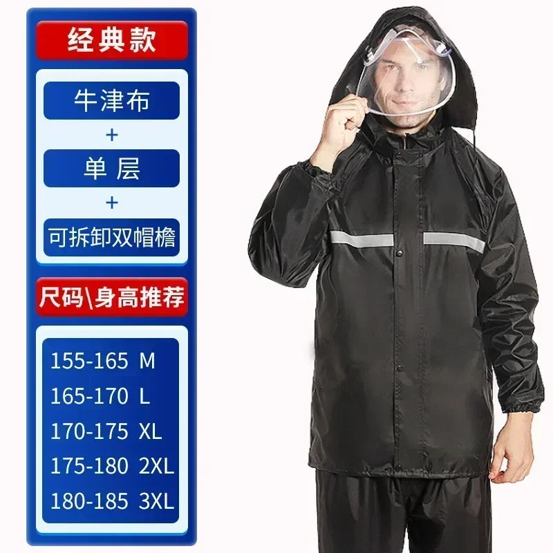 Baju Hujan Jaket Kalis Air Bernafas Seluar Kot Hujan Dewasa Wanita Lelaki dengan Baju Hujan Jalur Reflektif untuk Perjalanan Memancing Kembara Berjalan Kaki