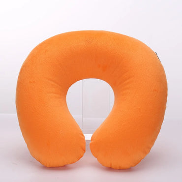 Travel Office Headrest U-shaped Inflatable Short Plush Cover + PVC Inflatable Pillow Pillow Support Cushion Neck Pillow 9 Colors
