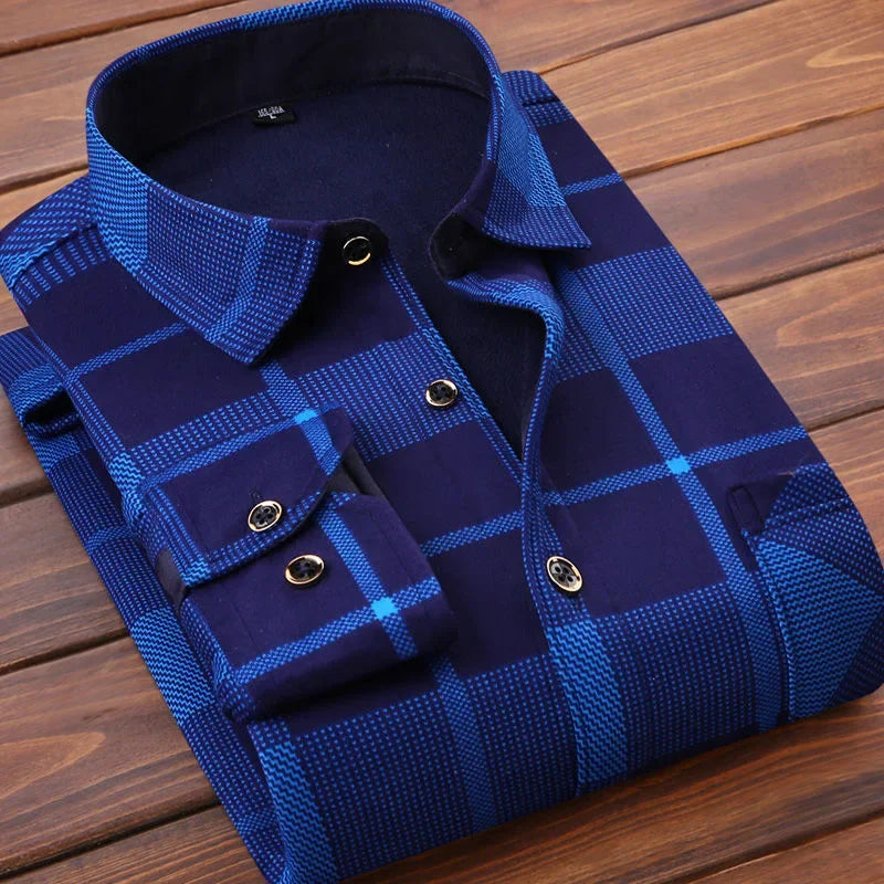 2024 Men's Casual Thick Warm Plaid Long Sleeve Shirts Autumn Winter Fashion Shirt for Men Formal Business Office Shirts Camisas