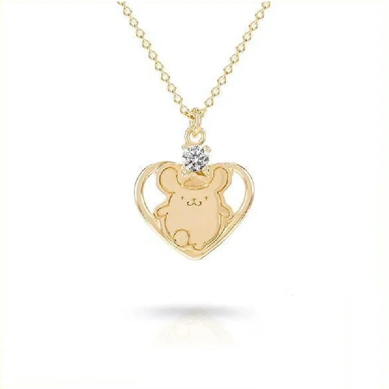 Kalung Hello Kitty Sanrio Watak Anime Pink Peach Heart Crystal Cat Gelang Tolak Tarik Loket Hiasan Pasangan Hadiah Gadis