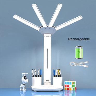 Rechargeable Table Lamp for Study, Desk Lamp Reading Light Led Table Light with Fan, Led Clock Dispaly Reading Lamp