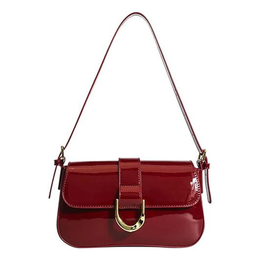 Retro Patent Leather Shoulder Bag For Women Solid Color Armpit Bag Flap Satchel Bag With Adjustable Strap Crossbody Sling Bag