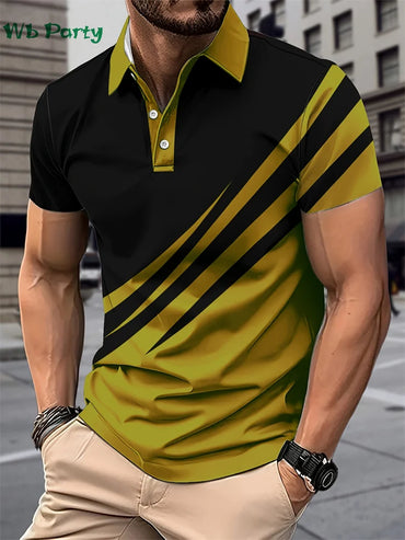 Kemeja Lelaki Penyekat Warna Kemeja T Cetak Berjalur Fesyen Lelaki Kemeja Polo untuk Lelaki Lapel Lengan Pendek Tee Pereka Pakaian Lelaki