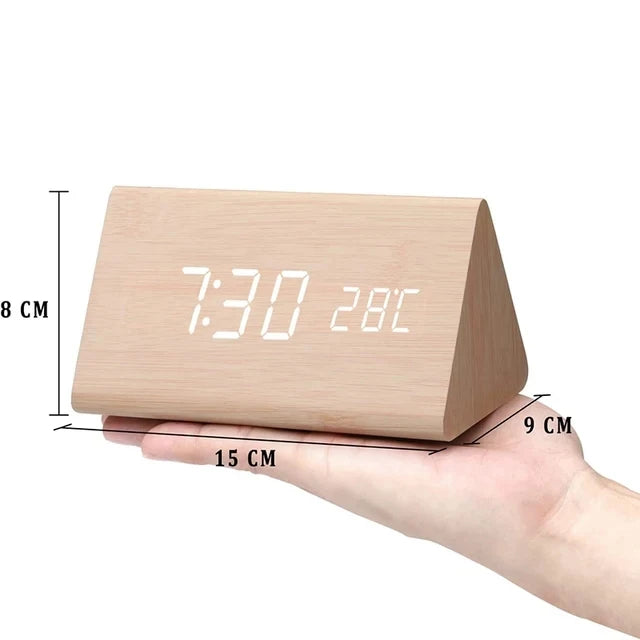 Jam Penggera untuk Bilik Tidur Meja Sisi Katil Hiasan Meja Kayu Bangun Jam Meja Dengan Suhu Dipimpin Jam Digital Cahaya Subuh
