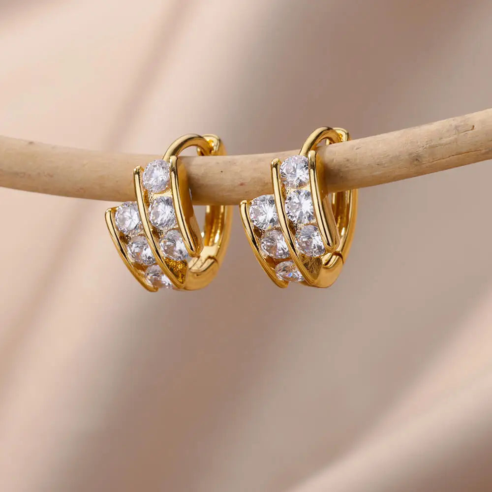 Fashion Zircon Circle Drop Earring For Women Stainless Steel Gold Color Round Pendant Dangle Earring Jewelry Gift Brincos Bijoux