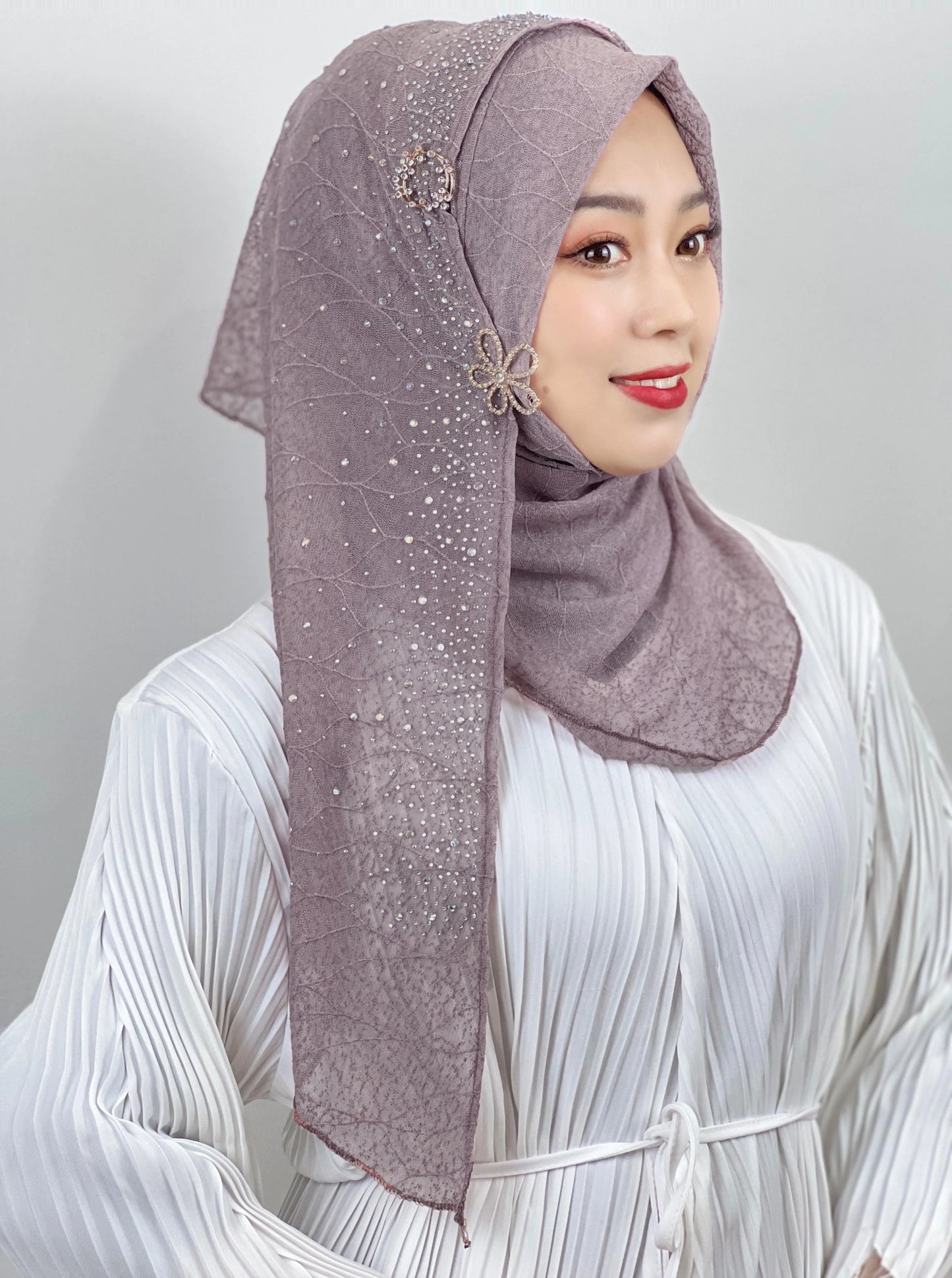 Tudung Muslimah Mesh Bertekstur Serban Panas Berlian Tudung Wanita Muslimah Elegan Hantar Aksesori Rambut Hijab Islam Tudung Muslim