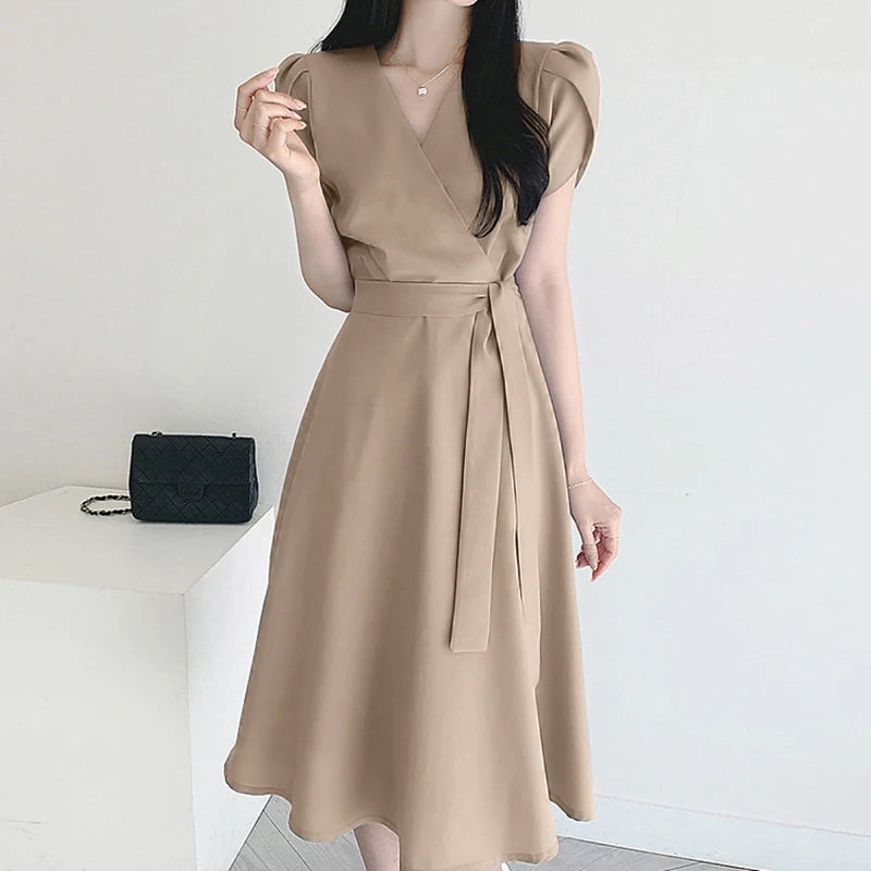 Wanita Fesyen OL Kerja Sundress ZANZEA Musim Panas Elegan Gaun Lengan Pendek Kasual Solid Garisan Vestido Kaftan Sarafan Jubah Femme