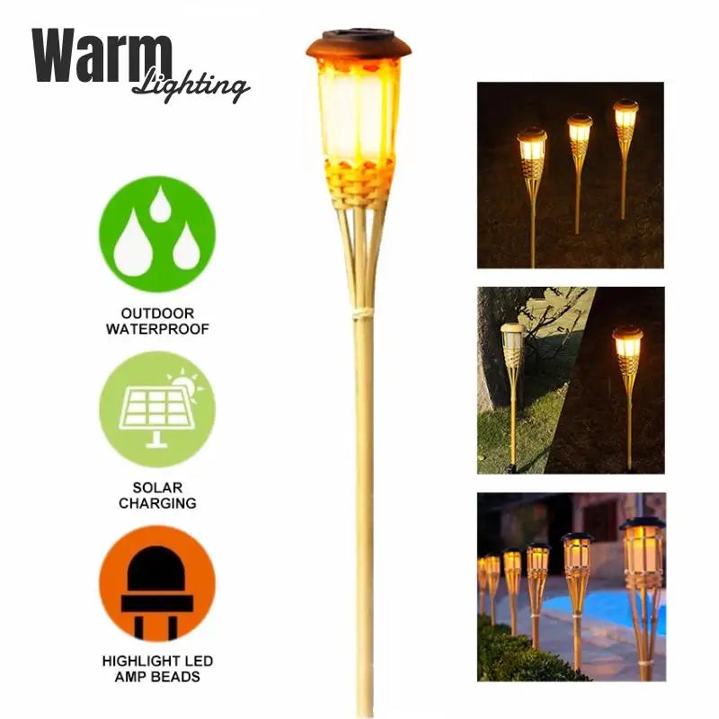 Lampu Api Solar Lampu Rumput Luaran Lampu Obor Hidup/Mati Automatik Kalis Air untuk Laluan Dipimpin Lampu Api Taman Suria Buluh