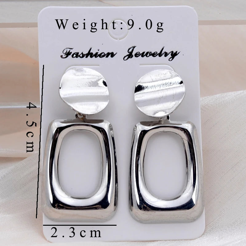 European Fashion Round Hollow Out Square Oval Drop Earrings for Women Wedding Party Classic Jewelry Geometry Metal Earrings