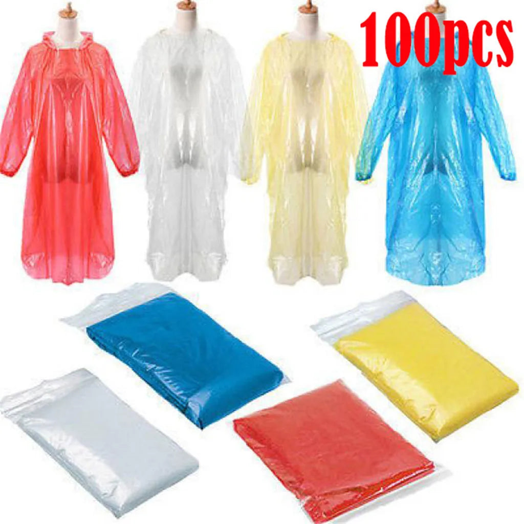 1-100Pcs Baju Hujan Pakai Pakai Kot Hujan Kalis Air Kecemasan Dewasa Kembara Berkhemah Ponco Hood Baju Hujan Luar Perjalanan Pakaian Hujan