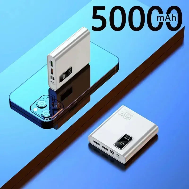 Bank Kuasa 66W 50000mAh Pengecasan Super Cepat Power Bank Pengecas Mudah Alih Paparan Digital Pek Bateri Luaran untuk iPhone Xiaomi