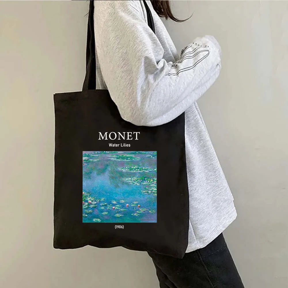 Claude Monet Water Lilies Landscape Watercolor Paintings Shopper Canvas Tote Bag Harajuku Women Shoulder Bag Girl Cotton Handbag