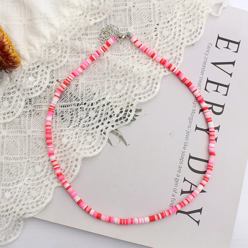 Colorful Beads Necklace Women Summer Korean Handmade Fashion Boho Polymer Clay Choker Pendant Neck Collar Female Beach Jewelry