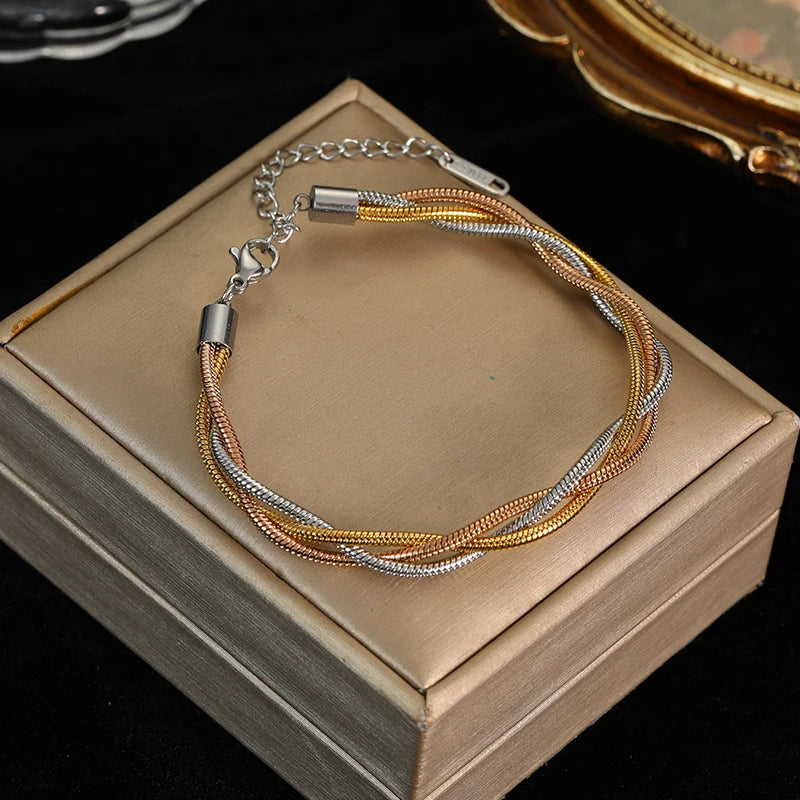 Gelang EILIECK 316L Keluli Tahan Karat Warna Emas untuk Wanita Gelang Rantai Pautan Gaya Mudah Fesyen Trendi Hadiah Barang Kemas Tidak Luntur