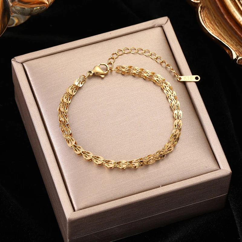 Gelang EILIECK 316L Keluli Tahan Karat Warna Emas untuk Wanita Gelang Rantai Pautan Gaya Mudah Fesyen Trendi Hadiah Barang Kemas Tidak Luntur