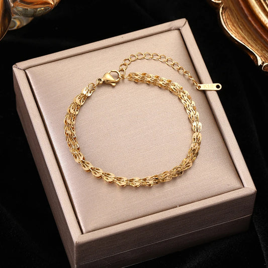 EILIECK 316L Stainless Steel Gold Color Bracelet for Women Simple Style Link Chain Bangle Trendy Fashion Non-fading Jewelry Gift
