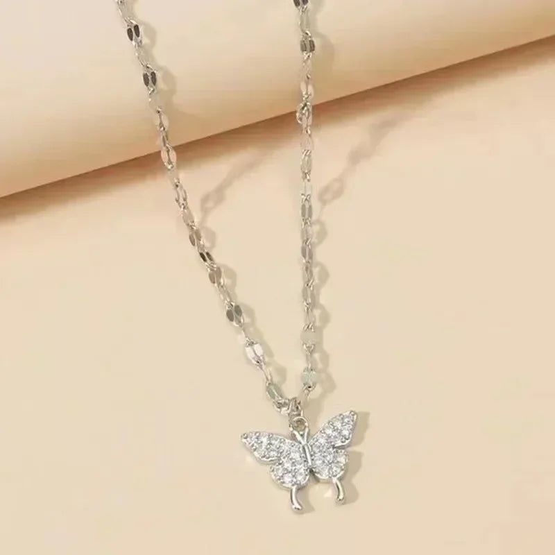 Fesyen Wanita Kristal Zirkon Loket Kalung untuk Wanita Gadis Kristal Rantai Kalung Perhiasan Pesta Punk Kalung rama-rama