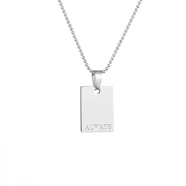 2022 Gold Color Stainless Steel Pendants Necklace Inspirational Engraved Letters Square Pendant Beads Chain Necklace For Women
