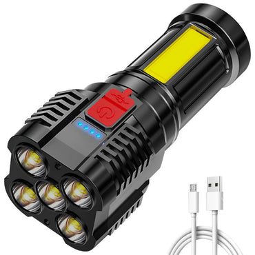 Powerful LED Flashlight Tactical Torch USB Rechargeable COB Flashlight 4 Modes Waterproof Lamp Ultra Bright Camping Lantern