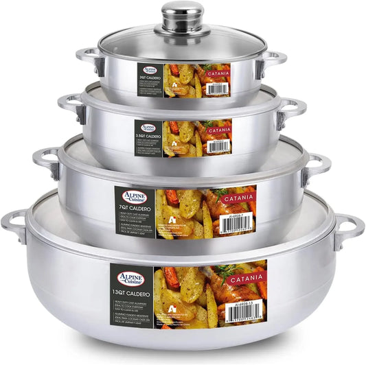 Set 8 Keping Masakan Alpine Periuk Stok Aluminium Caldero, Ketuhar Belanda Memasak Gred Komersial