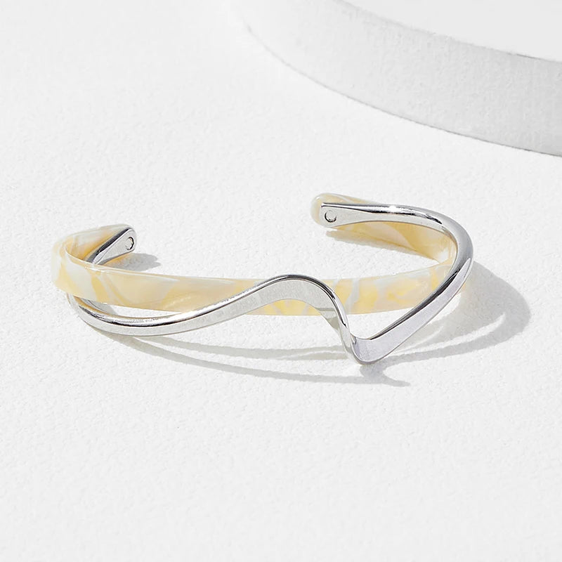 Gelang Kerang Putih Papan Bengkokkan Gelang Logam Gelang Tangan Wanita Geometrik Gelang Pembukaan Gelang Hadiah Barang Kemas