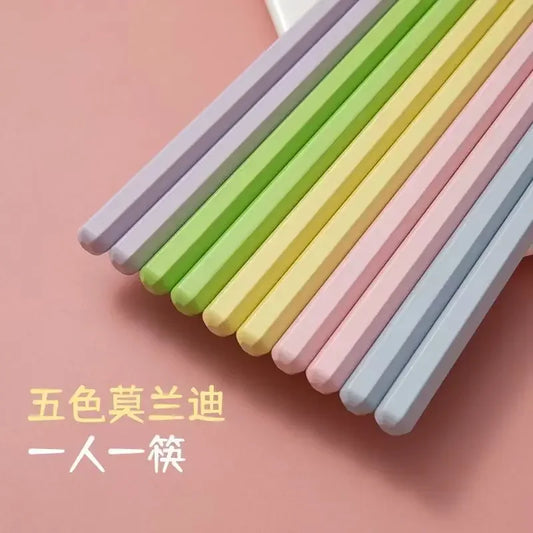 Alloy Chopsticks Macaron Hexagonal Small Fresh Morandi Serving Chopsticks for One Person A New Household Tableware Chopsticks