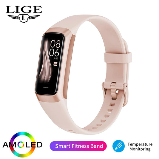 LIGE Amoled Smart Watch Lelaki Wanita Heart Rate Blood Smartwartch Panggilan Bluetooth Smart Bracelet Sport Fitness Tracker Watch Women