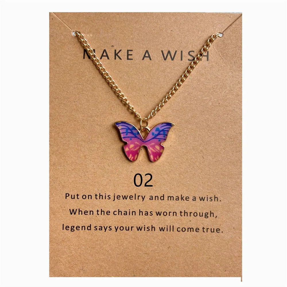 Wu's 2022 New Creative Simple Fashion NecklaceTemperament Cute LadiesNecklace Jewelry Retro Multicolor Butterfly Necklace