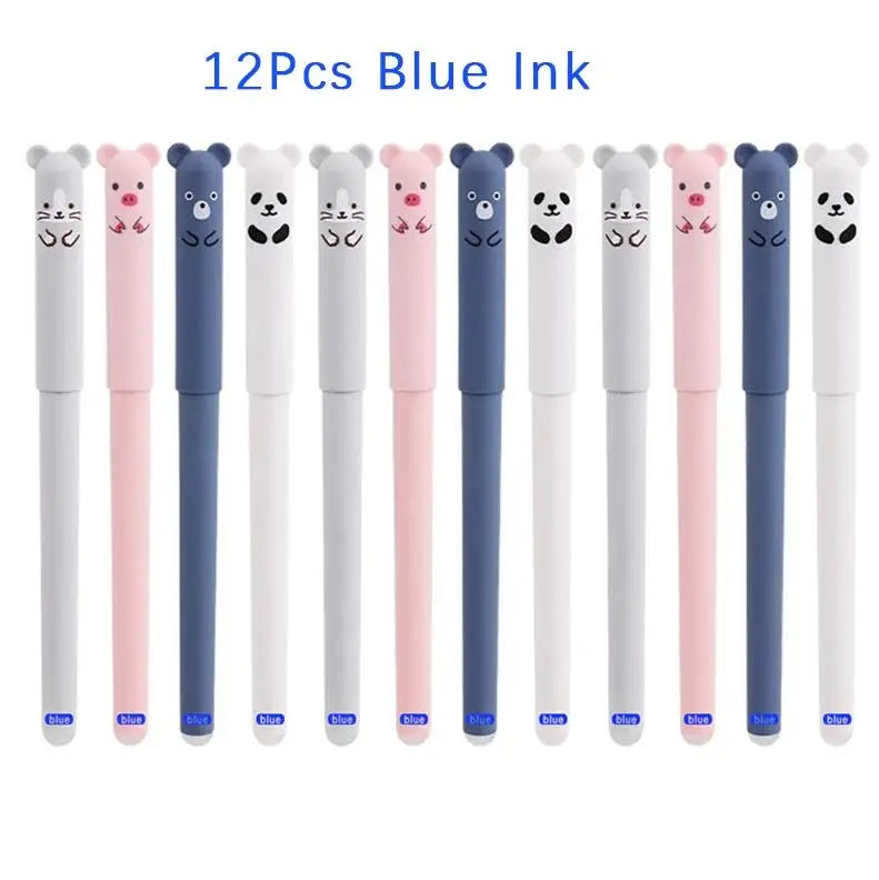 12PCS Cute Cartoon Bear Shape can Erase Neutral Pen, Writing Smooth and Not Easy to Break Ink, With Eraser, Easy to Erase