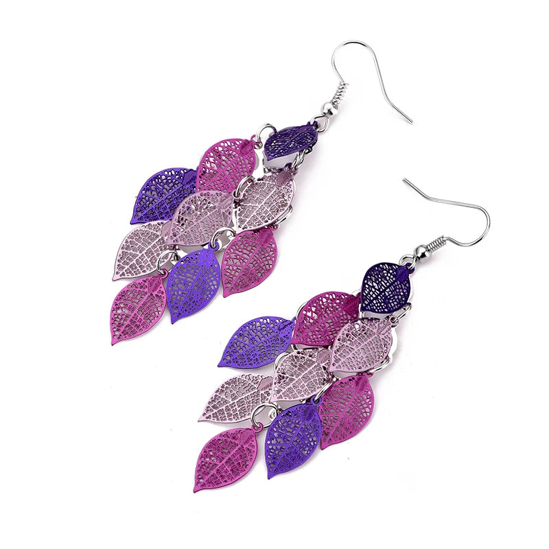 Vintage Hollow Leaves Drop Earrings for Women Bohemian Colorful Long Dangle Earrings 2024 Fashion Jewelry boucle oreille femme
