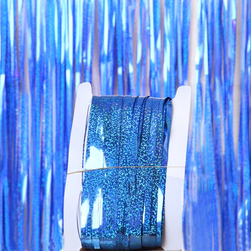 tinsel biru Tirai Kerajang Merah Jambu 1x3m Latar belakang pesta Emas Beige Green Foil Tirai Pinggiran 1m 2m Tirai