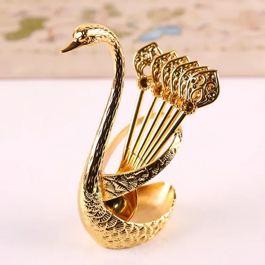 Stainless Steel Dinnerware Set Swan Base Stand Spoons for Stirring and Mixing Coffee and Fruit Desserts Assiettes De Table