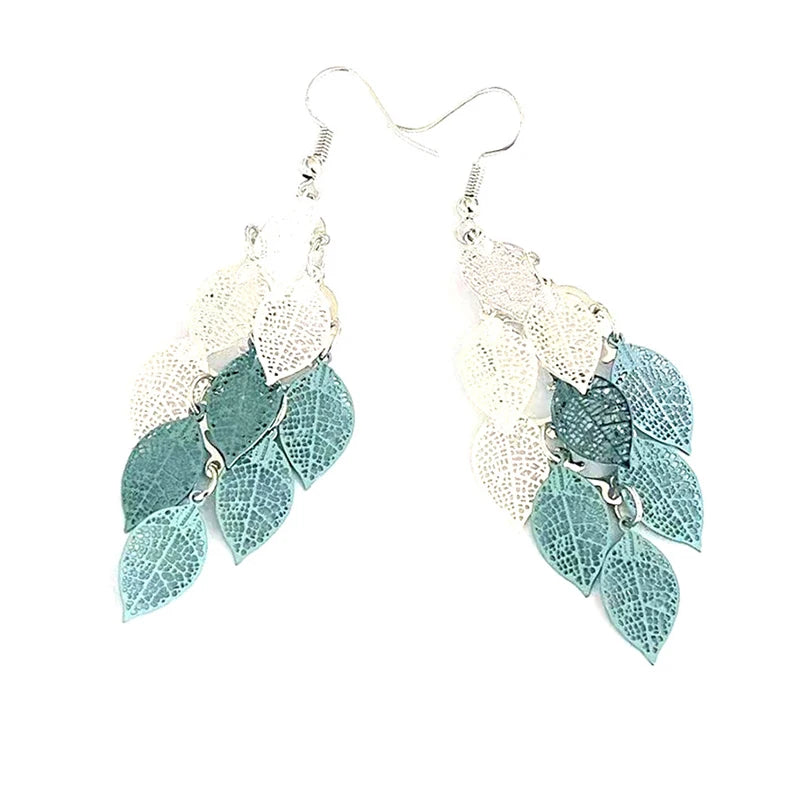 Vintage Hollow Leaves Drop Earrings for Women Bohemian Colorful Long Dangle Earrings 2024 Fashion Jewelry boucle oreille femme